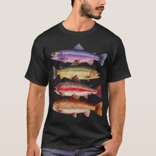 Camiseta Ilustração de Design de Espécies de Truta em Aquar