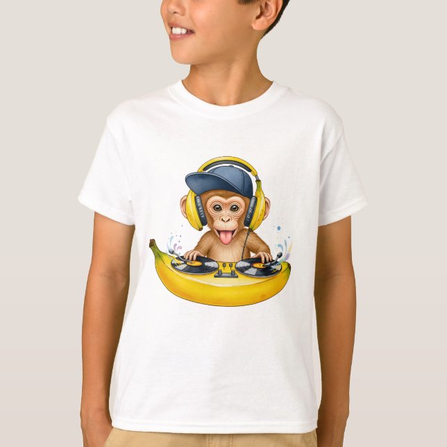 Camiseta Ilustração de DJ de Macaco Fofo (Frente)