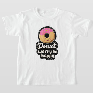 Camiseta Ilustração de Donut Sorridente – “Donut Worry Be H