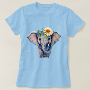 Camiseta Ilustração de Elefante com Fone de Ouvido Floral