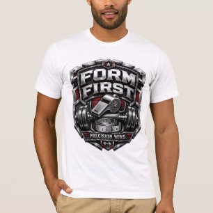 Camiseta Ilustração de Emblema de Academia Metálico Form Fi