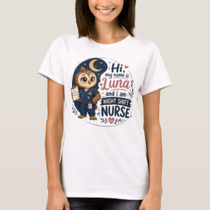 Camiseta Ilustração de Enfermeira Noturna RN Coruja Fofa