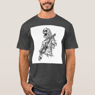 Camiseta Ilustração de esqueleto tocando guitarra
