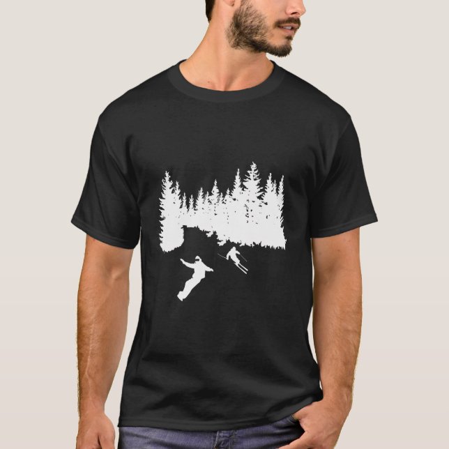 Camiseta Ilustração De Esqui E Snowboard - Árvore Florestal (Frente)