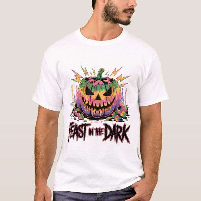Camiseta Ilustração de Estação de Spooky Vibrante (Frente)