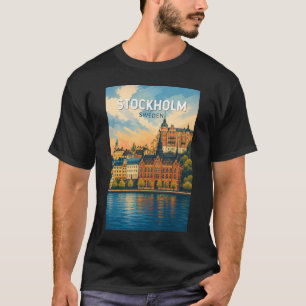 Camiseta Ilustração de Estocolmo Suécia Arte de Viagem Vint