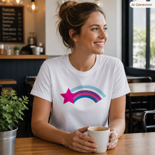Camiseta Ilustração de Estrela Rosa Estrela Arco-Íris Fofo