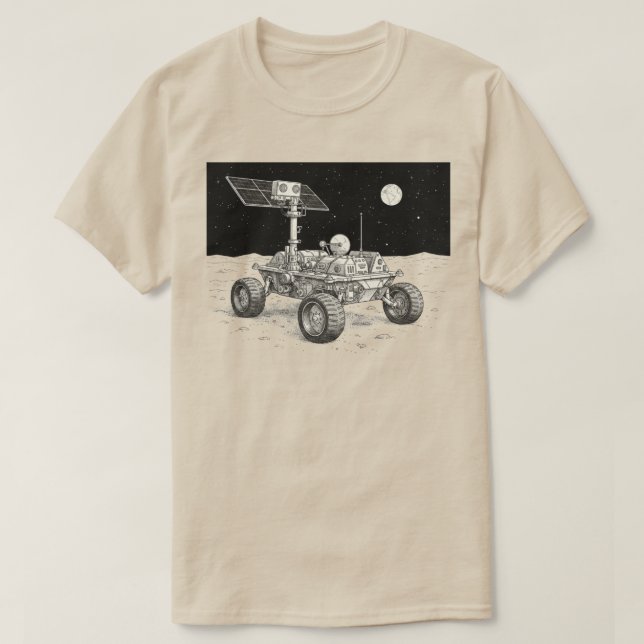 Camiseta Ilustração de Exploração do Rover Lunar (Frente do Design)