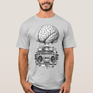 Camiseta Ilustração de Explosão Cerebral com Ghettoblaster