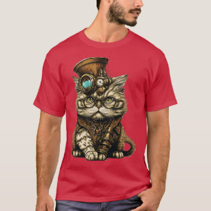 Camiseta Ilustração de Fantasia Gata Persa Steampunk