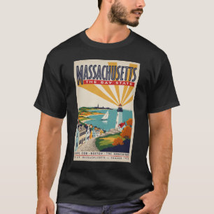 Camiseta Ilustração de Farol de Massachusetts Arte de Viage
