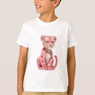 Camiseta Ilustração de Filhote de Tigre com Listras Rosa pa