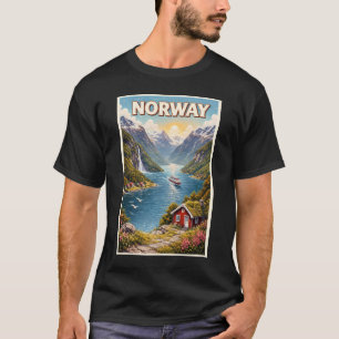 Camiseta Ilustração de Fiorde da Noruega Arte de Viagem Vin