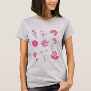 Camiseta Ilustração de Flor de Vintage em Cor-de-Rosa