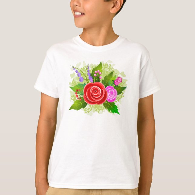 Camiseta Ilustração de Flores de rosa (Frente)