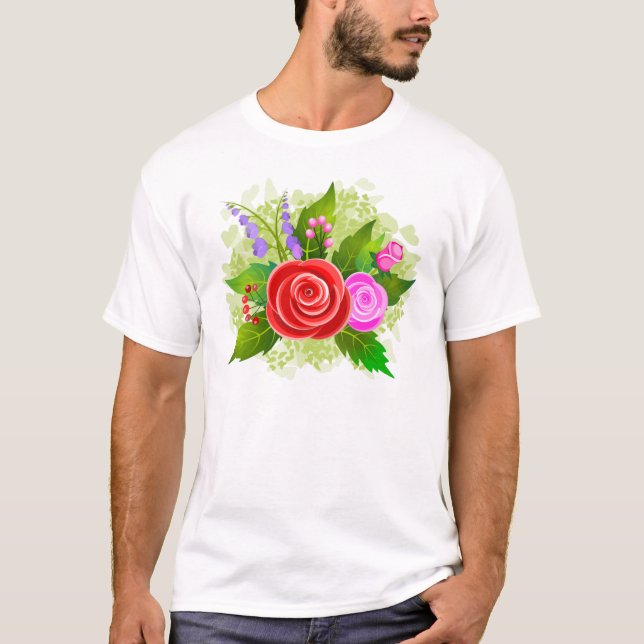 Camiseta Ilustração de Flores de rosa (Frente)