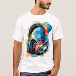 Camiseta Ilustração de Fones de ouvido Retroativos - Música