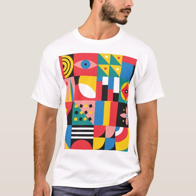 Camiseta Ilustração de Formas Coloridas Neo Geométricas (Frente)