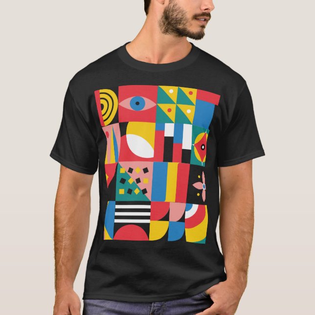 Camiseta Ilustração de Formas Coloridas Neo Geométricas (Frente)