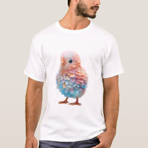 Camiseta Ilustração de Frango com Penas de Arco-Íris Capric