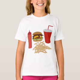 Camiseta Ilustração de Fries Burger de Comida Rápida