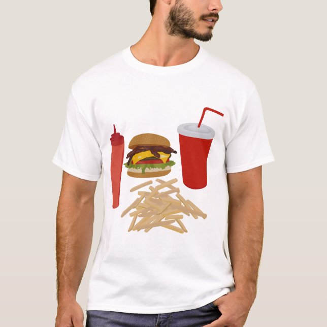 Camiseta Ilustração de Fries Burger de Comida Rápida (Frente)