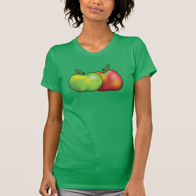 Camiseta Ilustração de Frutas de Maçã de Cartoon Vermelha e (Frente)