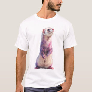 Camiseta Ilustração de Furão de Pelagem Rosa Vibrante para