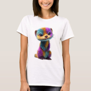 Camiseta Ilustração de Furão Fofo com Pelagem Arco-íris Vib