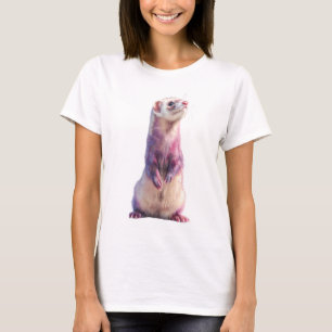 Camiseta Ilustração de Furão Roxo Vibrante em Pé Mulheres