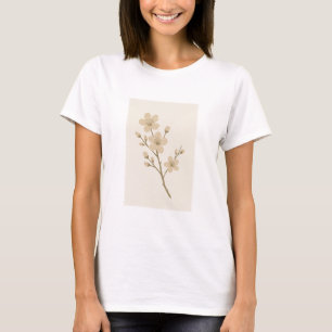 Camiseta Ilustração de Galho de Flor de Cerejeira Wabi‑Sabi