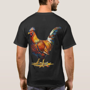 Camiseta Ilustração de Galo Colorida e Vibrante