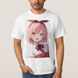 Camiseta Ilustração de Garota de Anime Fofo com Cabelo Rosa