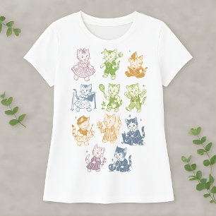 Camiseta Ilustração de Gatinho Fofo Kawaii Vintage