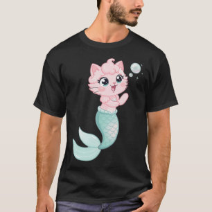 Camiseta Ilustração de Gatinho Sereia Fofa - Adorável Merca