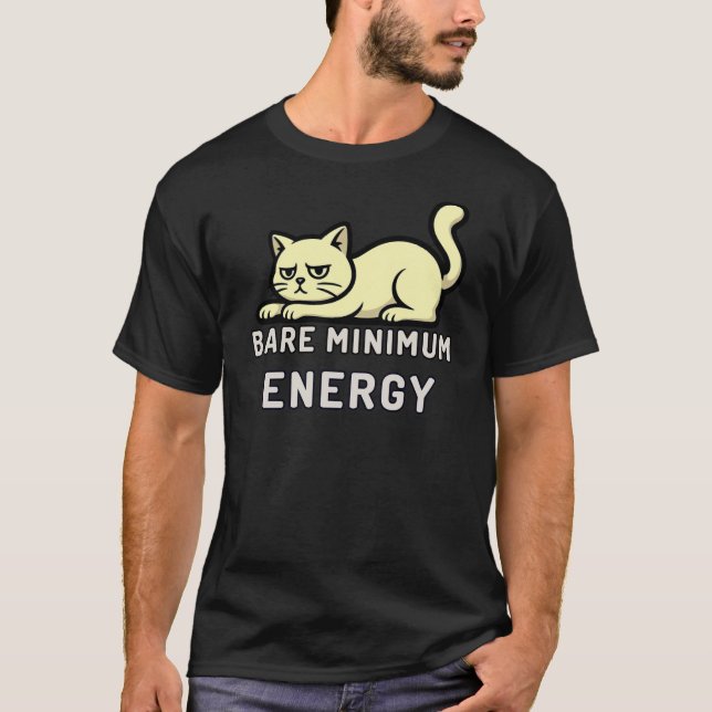 Camiseta Ilustração de Gato com Energia Mínima (Frente)