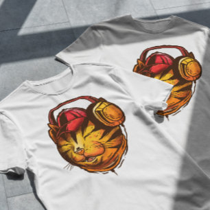 Camiseta Ilustração de Gato com Fones de ouvido