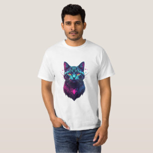 Camiseta Ilustração de Gato Cósmico Neon
