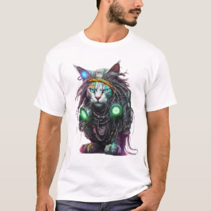Camiseta Ilustração de Gato Cyber Rasta