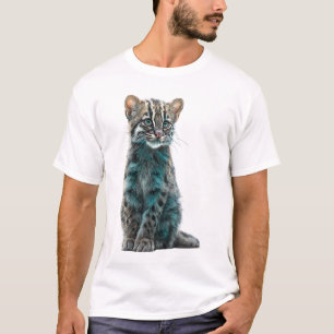 Camiseta Ilustração de Gato da Selva com Manchas Turquesa p