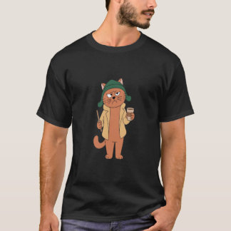 Camiseta Ilustração de Gato de Café Mal-humorado Humor Mati