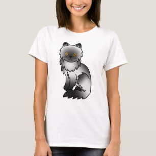 Camiseta Ilustração de Gato de Cartoon Persa de Fumaça