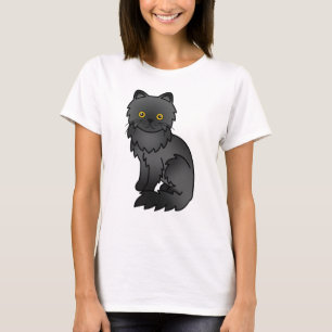 Camiseta Ilustração de Gato de Cartoon Pérsico Negro
