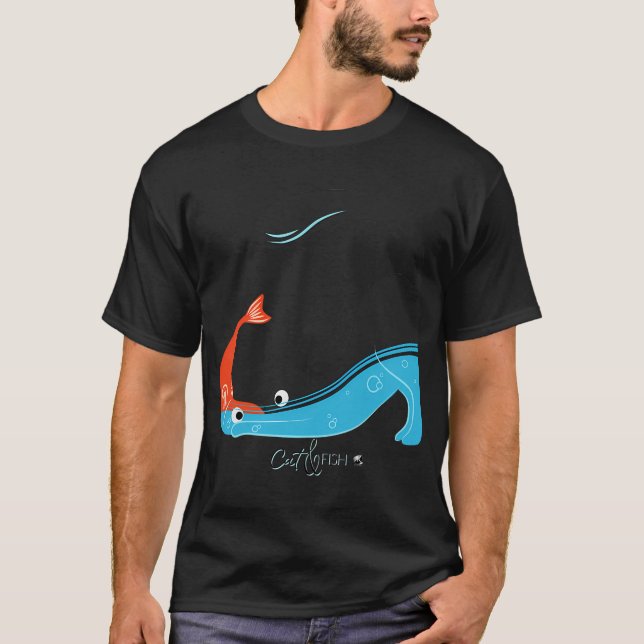 Camiseta Ilustração de gato e peixe (Frente)