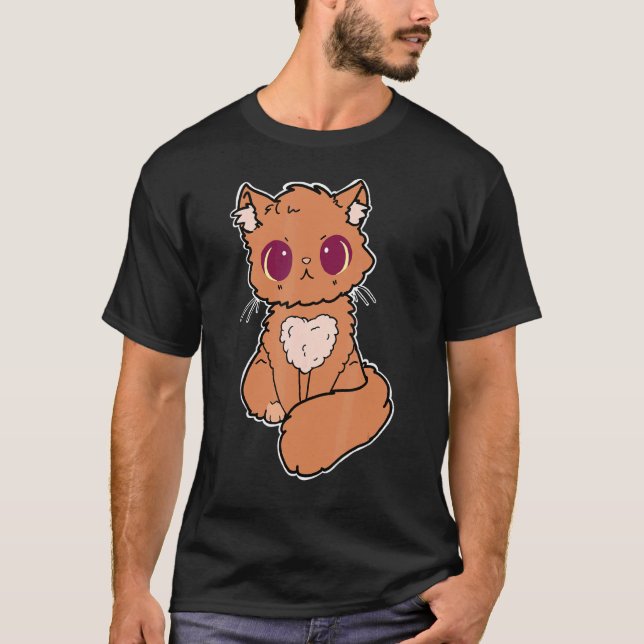 Camiseta Ilustração de Gato Fofo Com Olhos de Bebê e Coraçã (Frente)