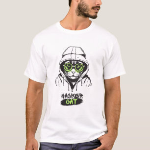 Camiseta Ilustração de Gato Hacker Fofo – Presente de Ciber