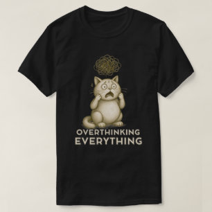 Camiseta Ilustração de Gato Pensativo com Mínimo Excesso de