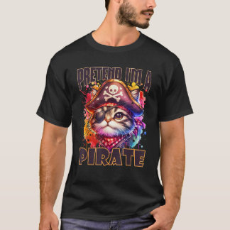 Camiseta Ilustração de Gato Pirata Engraçado para o Gato Qu