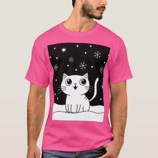 Camiseta Ilustração de gato preto e branco