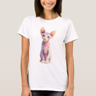 Camiseta Ilustração de Gato Sphynx em Aquarela Pastel para 